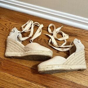 Soludos Cream Espadrille Wedges with Ankle Strap